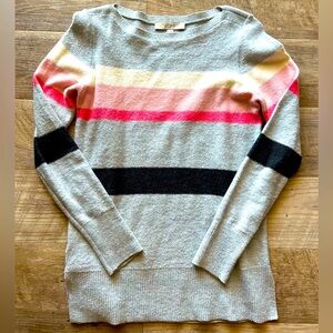 LOFT Multi Color Striped Sweater Grey Pink White XS